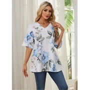 Lumento Women Long Sleeve Flare Tunic Tops 3/4 Sleeve Shirts Floral Print Vintage Flowy Shirts Ladies Tunics Blouse